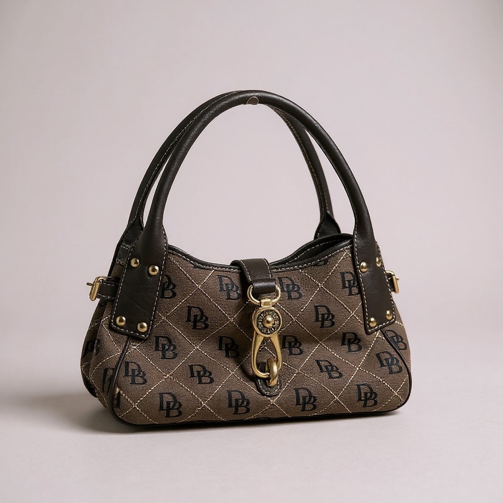 Dooney & Bourke Vintage Signature Canvas Leather Logo Lock Bag